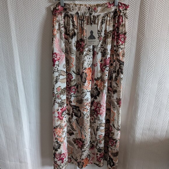 NWT LINE@MODA Made in Italy Floral Abstract Double Print Maxi Skirt Large Boho - Picture 1 of 12